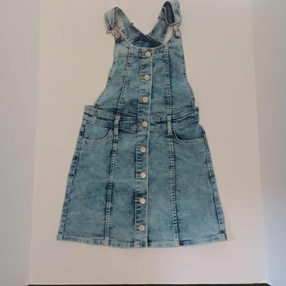Youth Size 7/8 | Jordache Stonewashed Denim Overall Dress | Button-Front